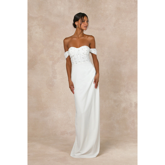 Lulus Dresses & Skirts - Lulus Immensely Charming White Mesh Pearl Bustier Maxi Dress - Size L